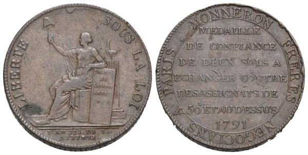 Frankreich-Konstitution-Ludwig-XVI-AE-Medaille-zu-2-Sols-AN-III-1791-VIA13142